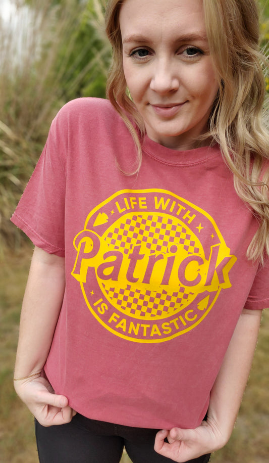 LIFE WITH PATRICK IS FANTASTIC Red Vintage Wash Short Sleeve Tee