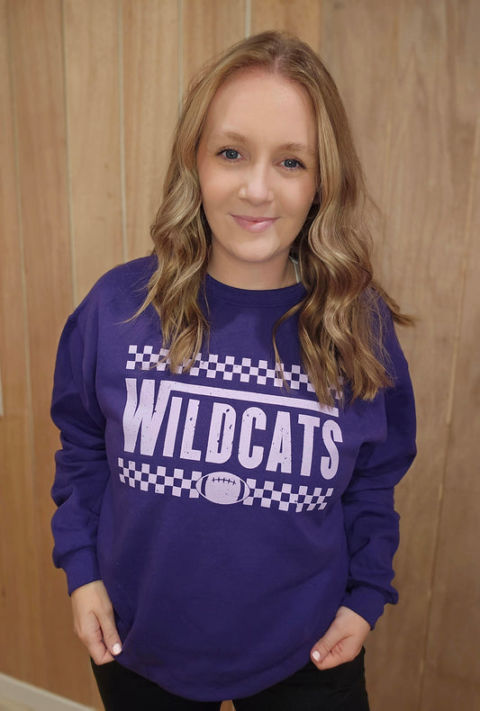 WILDCATS Checker Football Purple Crewneck Sweatshirt