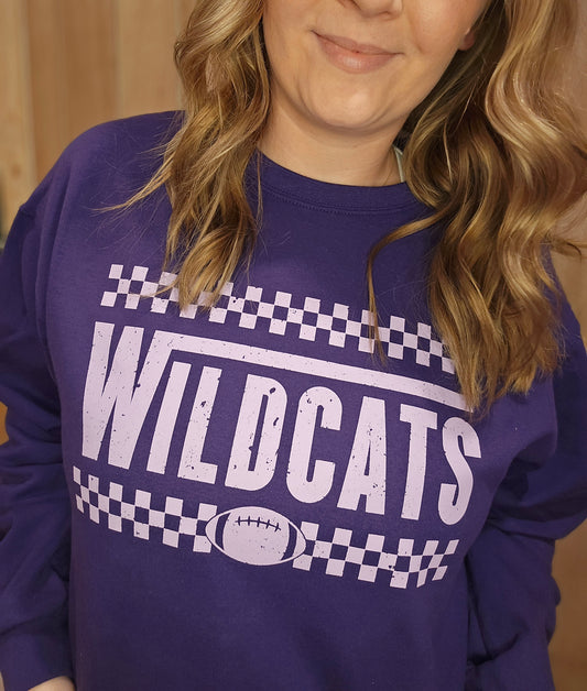 WILDCATS Checker Football Purple Crewneck Sweatshirt