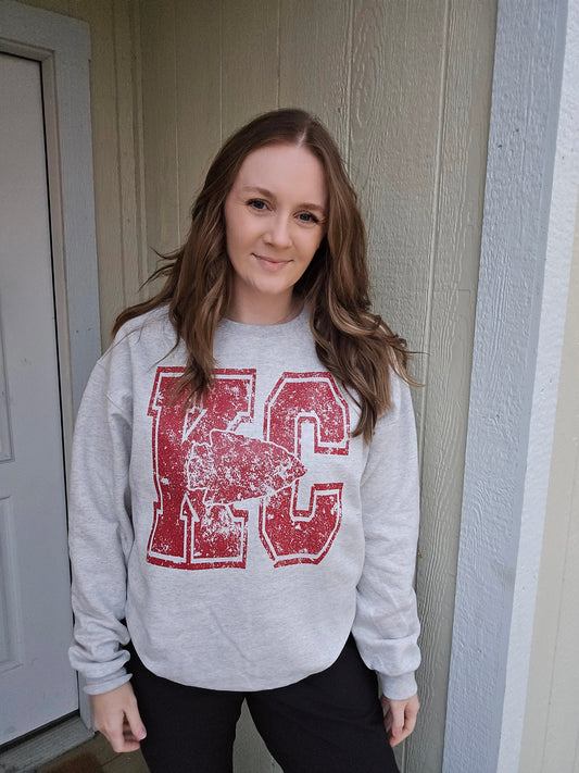 KC VINTAGE Varsity Heather Oatmeal Crewneck Sweatshirt