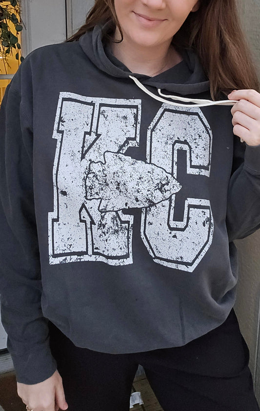 KC VINTAGE Varsity Charcoal Vintage Wash Hoodie