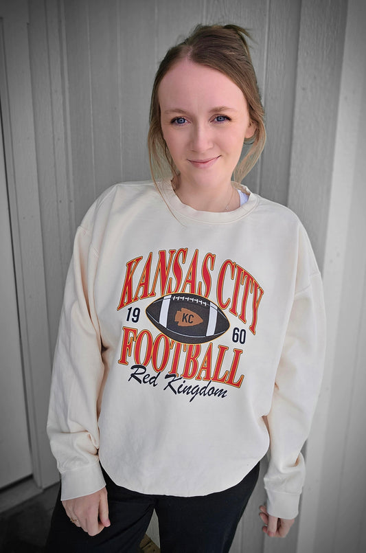 RETRO KC FOOTBALL Ivory Vintage Wash Crewneck