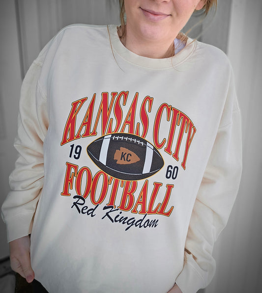 RETRO KC FOOTBALL Ivory Vintage Wash Crewneck