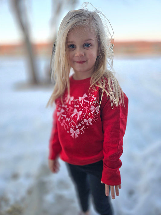 BOW HEART Red Crewneck Sweatshirt (KIDS)