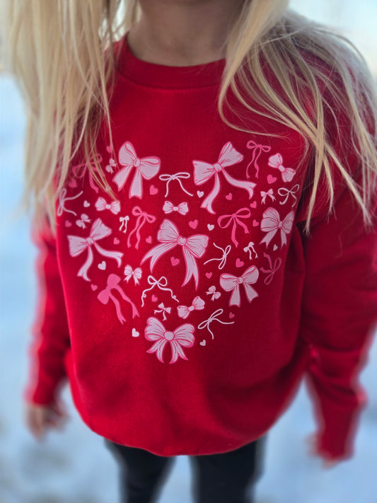 BOW HEART Red Crewneck Sweatshirt (KIDS)