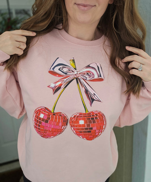 DISCO CHERRIES Blush Pink Crewneck Sweatshirt