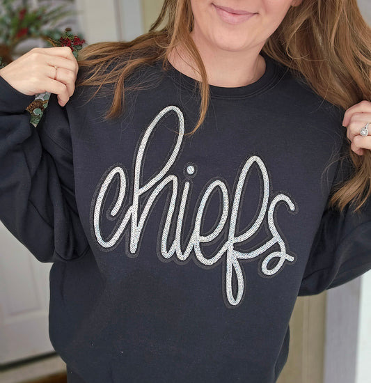 KC SCRIPT Black/Silver Sequin Patch Black Crewneck