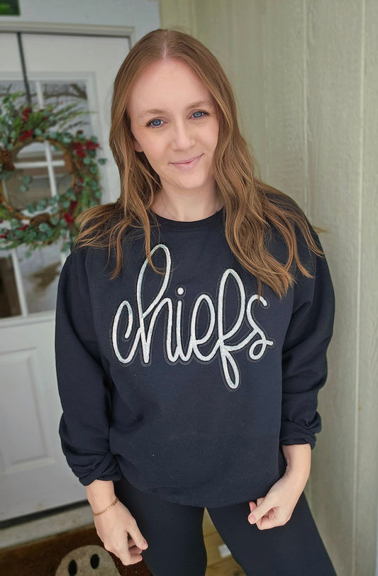 KC SCRIPT Black/Silver Sequin Patch Black Crewneck