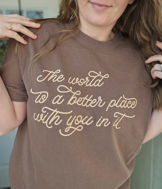 THE WORLD NEEDS YOU Espresso Vintage Wash Short Sleeve Tee