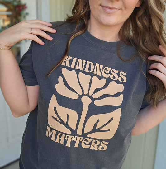 KINDNESS MATTERS Charcoal Vintage Wash Short Sleeve Tee