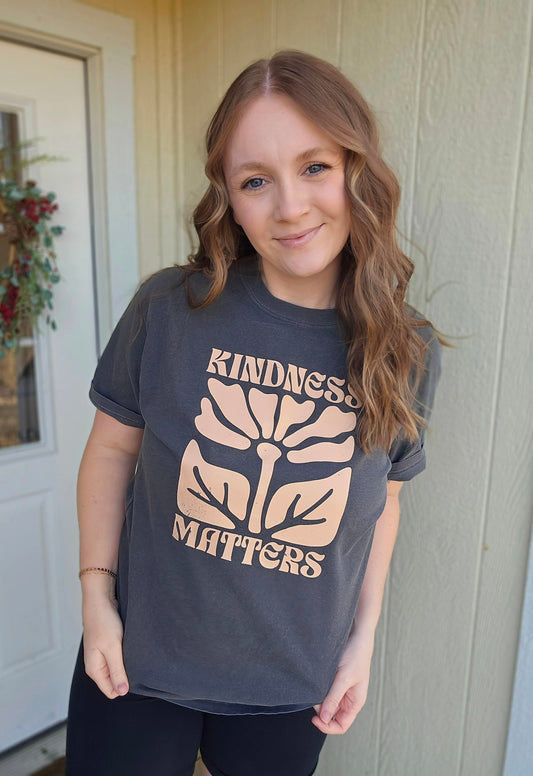 KINDNESS MATTERS Charcoal Vintage Wash Short Sleeve Tee