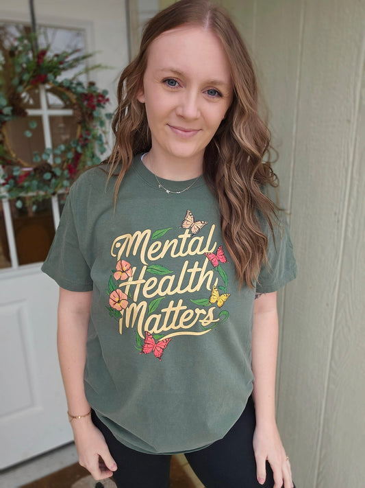 MENTAL HEALTH MATTERS Olive Vintage Wash Tee