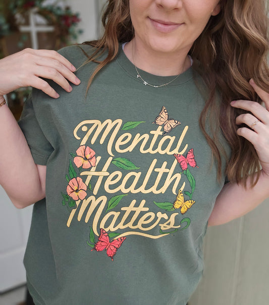 MENTAL HEALTH MATTERS Olive Vintage Wash Tee