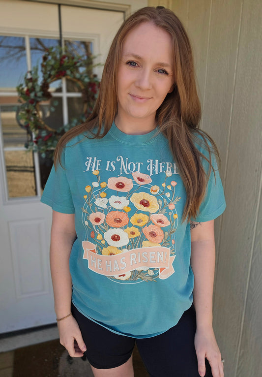 HE IS RISEN Seafoam Vintage Wash Tee