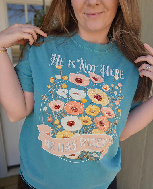 HE IS RISEN Seafoam Vintage Wash Tee
