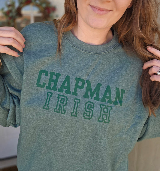 CHAPMAN IRISH Varsity Heather Green Crewneck Sweatshirt