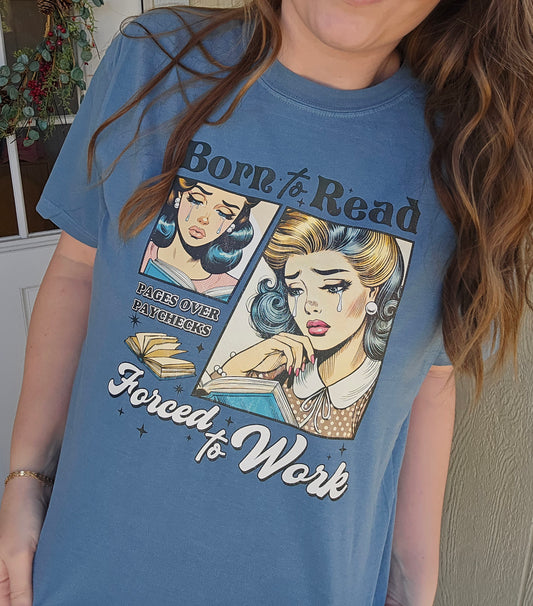 BORN TO READ Ice Blue Vintage Wash Tee