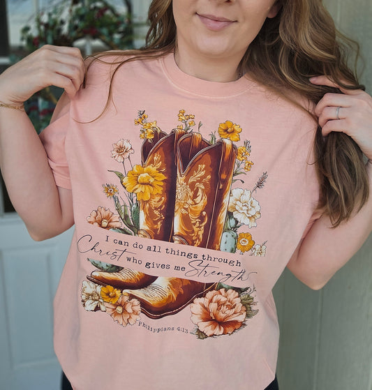 I CAN DO ALL THINGS Peach Vintage Wash Tee