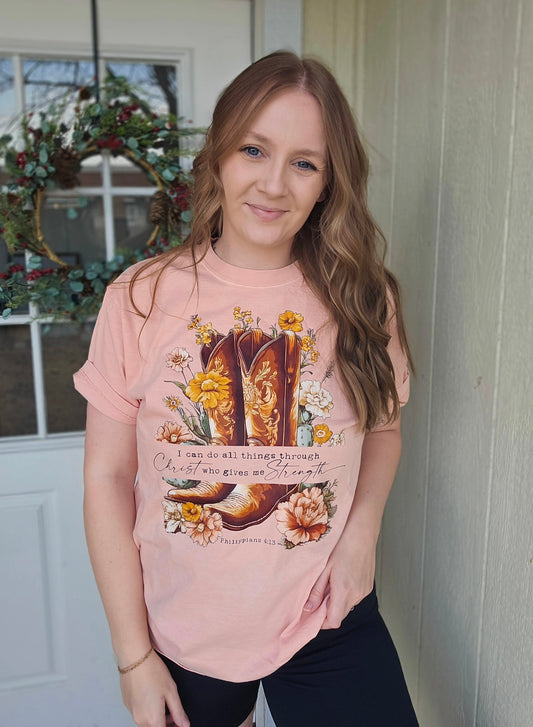 I CAN DO ALL THINGS Peach Vintage Wash Tee