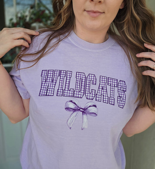 WILDCATS Gingham Bow Lavender Vintage Wash Tee