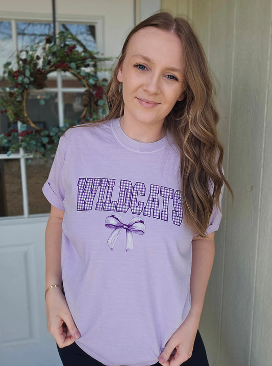 WILDCATS Gingham Bow Lavender Vintage Wash Tee