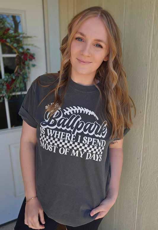 AT THE BALLPARK Charcoal Vintage Wash Tee
