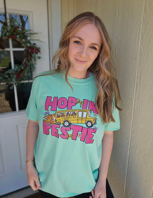 HOP IN BESTIE Mint Green Vintage Wash Tee
