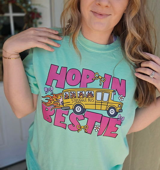 HOP IN BESTIE Mint Green Vintage Wash Tee