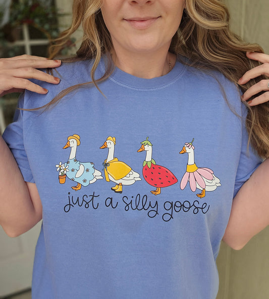 JUST A SILLY GOOSE Denim Blue Vintage Wash Tee