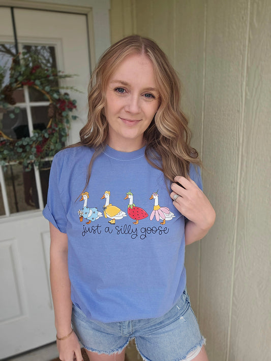 JUST A SILLY GOOSE Denim Blue Vintage Wash Tee