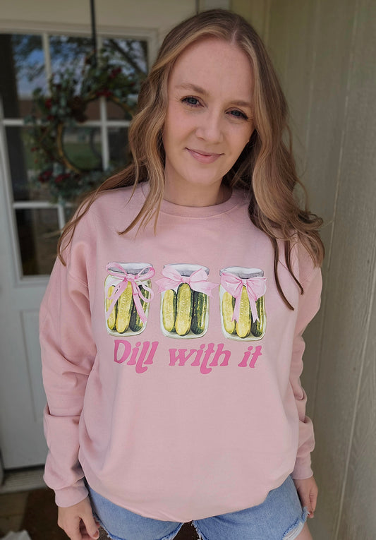 DILL WITH IT Blush Pink Crewneck Sweatshirt