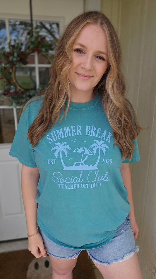 SUMMER BREAK Teacher Seafoam Vintage Wash Tee