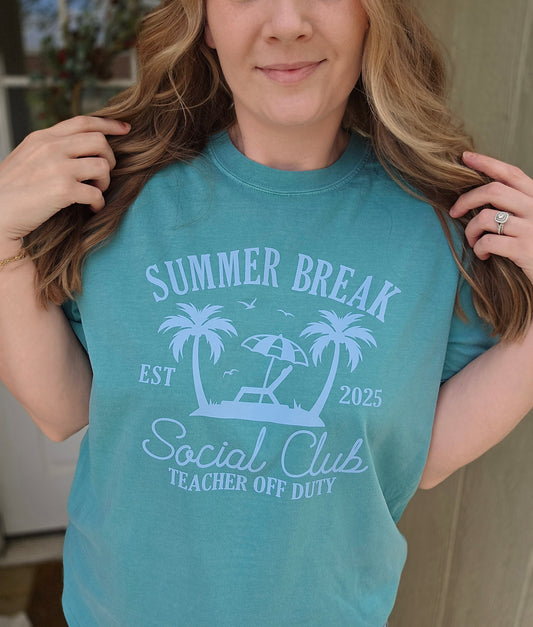 SUMMER BREAK Teacher Seafoam Vintage Wash Tee