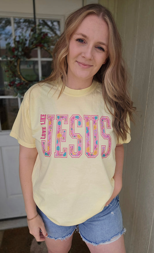 LOVE LIKE JESUS Banana Yellow Vintage Wash Tee