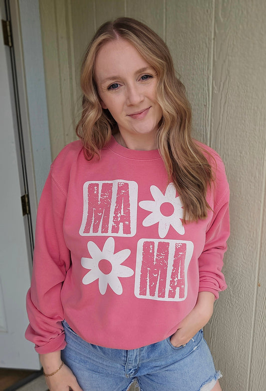 MAMA DAISY Pink Vintage Wash Crewneck