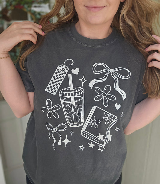 BOOK & ICED COFFEE Charcoal Vintage Wash Tee