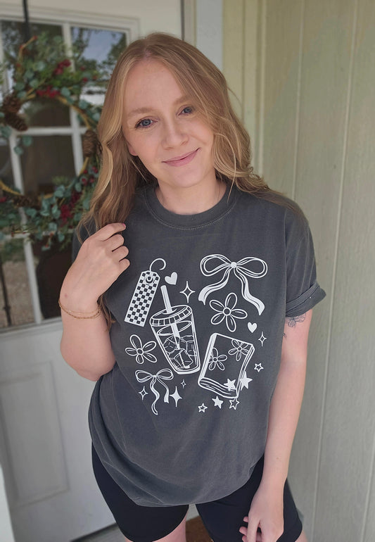 BOOK & ICED COFFEE Charcoal Vintage Wash Tee