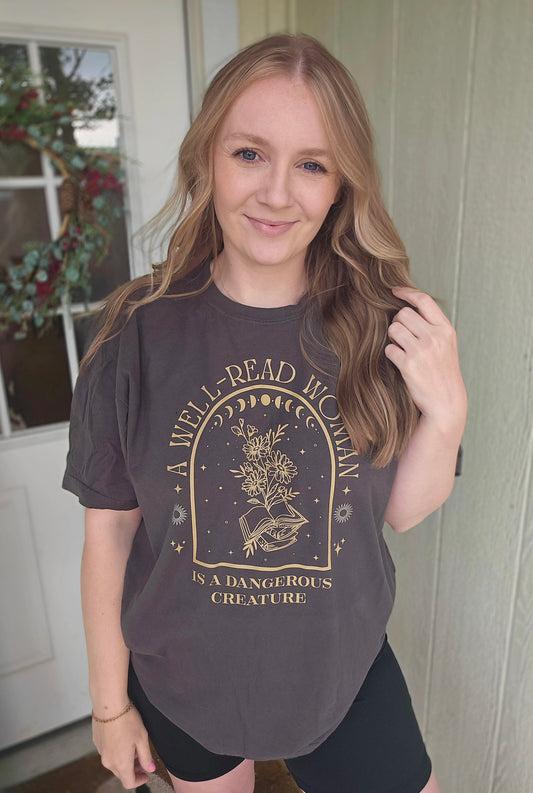 A WELL READ WOMAN Charcoal Vintage Wash Tee