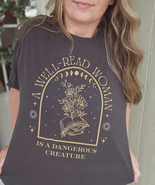 A WELL READ WOMAN Charcoal Vintage Wash Tee
