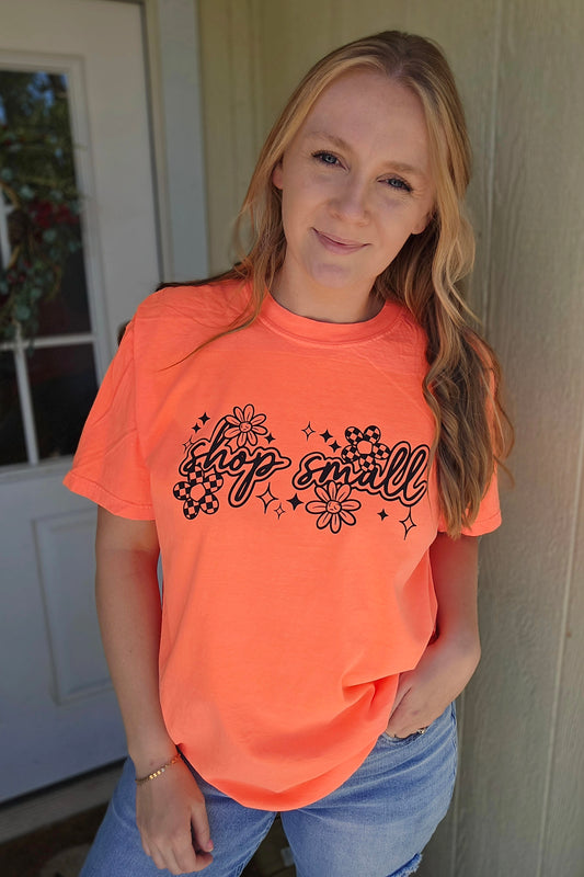 SHOP SMALL Neon Peach/Orange Vintage Wash Tee