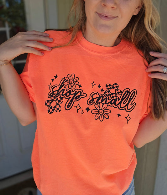 SHOP SMALL Neon Peach/Orange Vintage Wash Tee