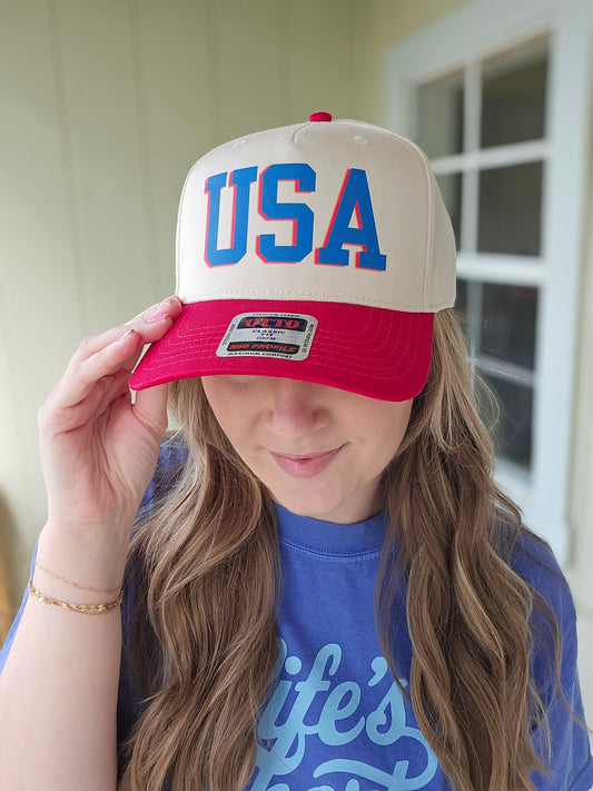 USA Two-Tone Twill Red/Ivory Trucker Hat