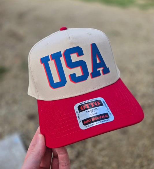 USA Two-Tone Twill Red/Ivory Trucker Hat