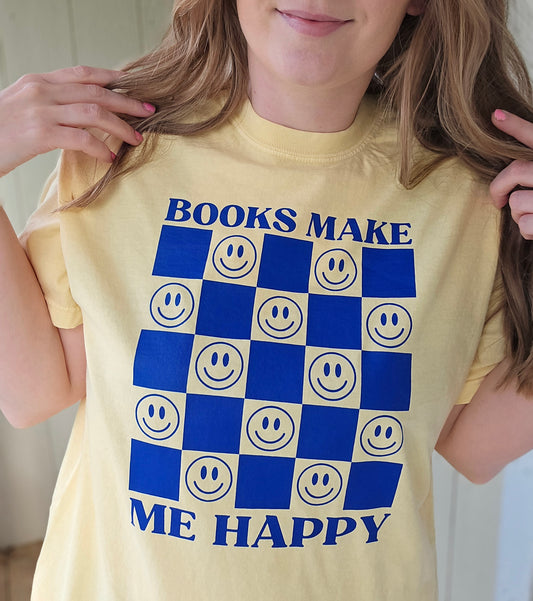 BOOKS MAKE ME HAPPY Butter Yellow Vintage Wash Tee