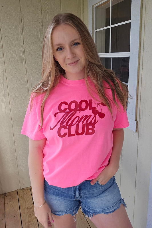 COOL MOMS CLUB Neon Pink Vintage Wash Tee