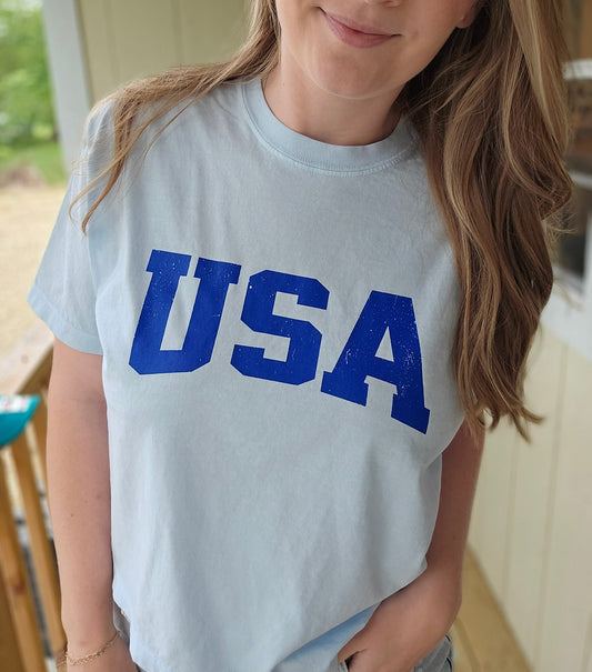 USA Arch Light Blue *Crop* Vintage Wash Tee