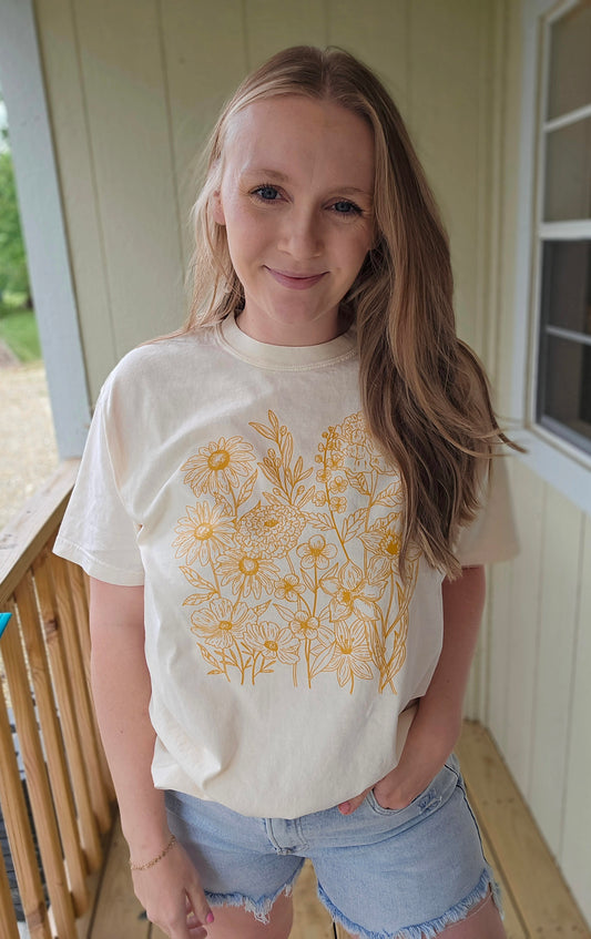 BOHO WILDFLOWERS Ivory Vintage Wash Tee