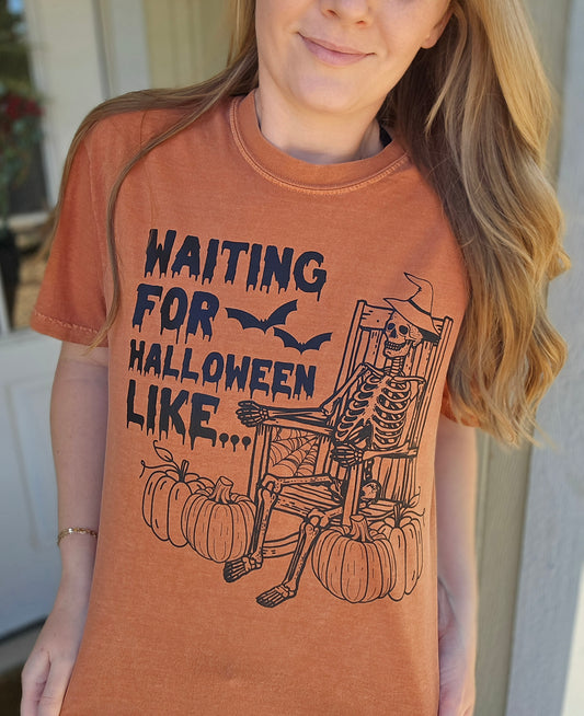 WAITING FOR HALLOWEEN Rust Vintage Wash Tee