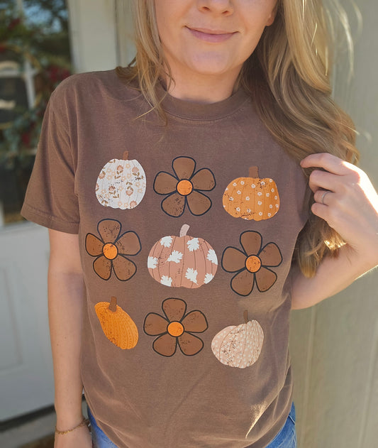 BOHO PUMPKIN COLLAGE Espresso Vintage Wash Tee