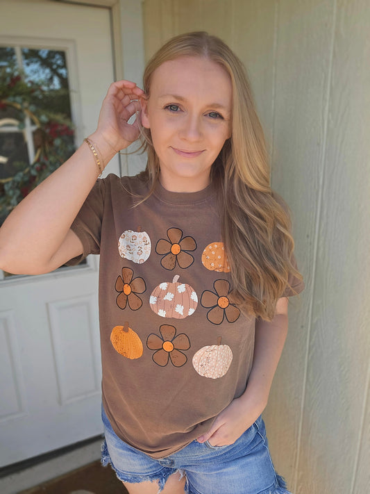 BOHO PUMPKIN COLLAGE Espresso Vintage Wash Tee